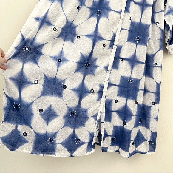 V De Vinster Cramp Tie Dye Dress Indigo/White Button-Down Placket - Picture 11 of 15